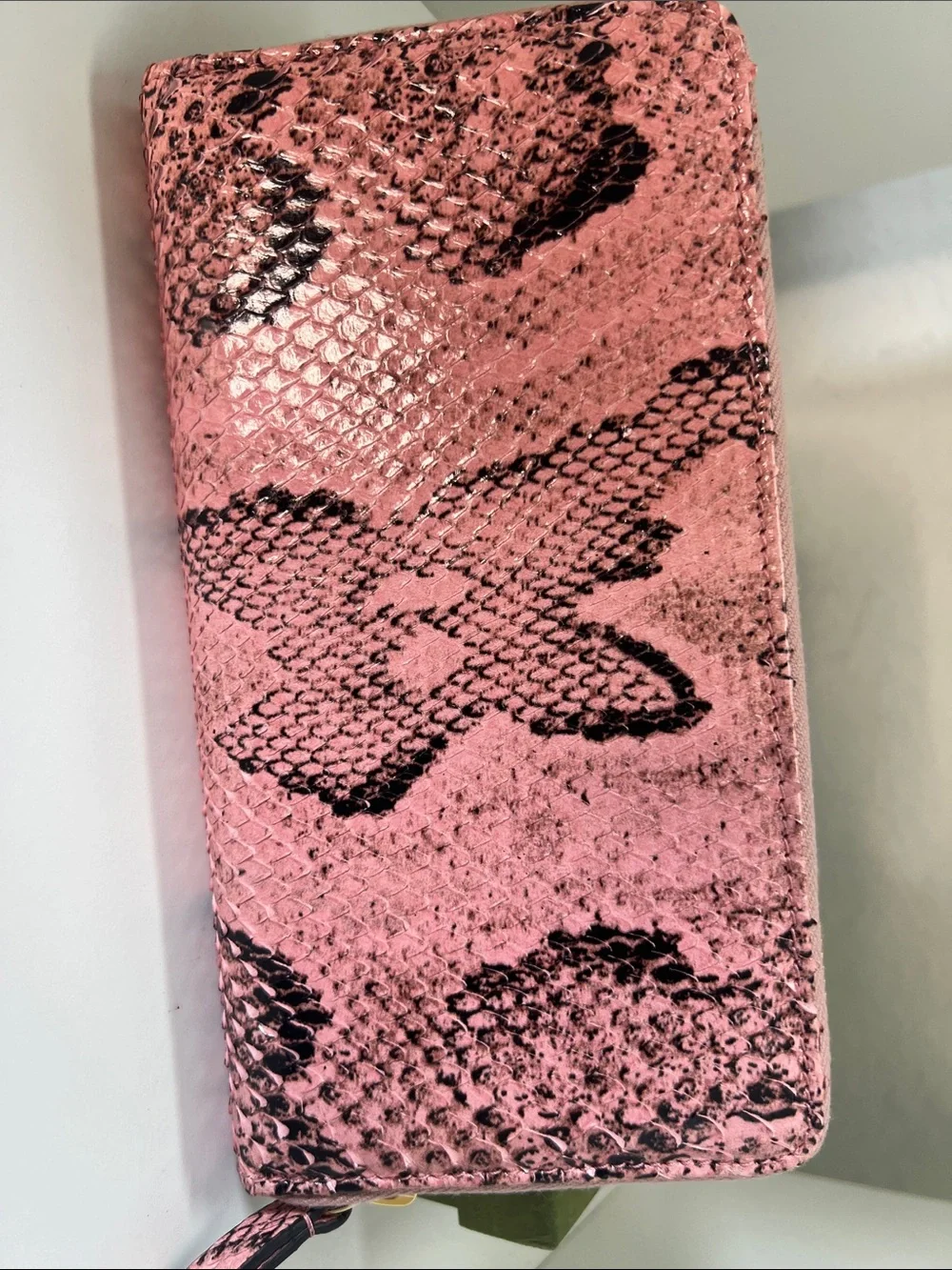 Gucci GG Marmont Zipper Wallet Pink Python Leather Long Wallet